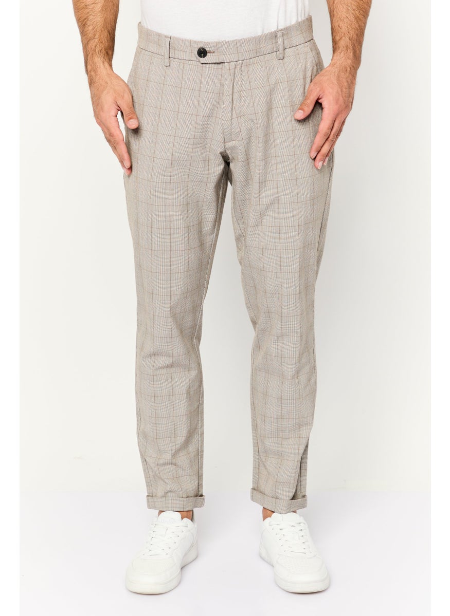 Men Slim Fit Plaid Chino Pants, Grey Combo