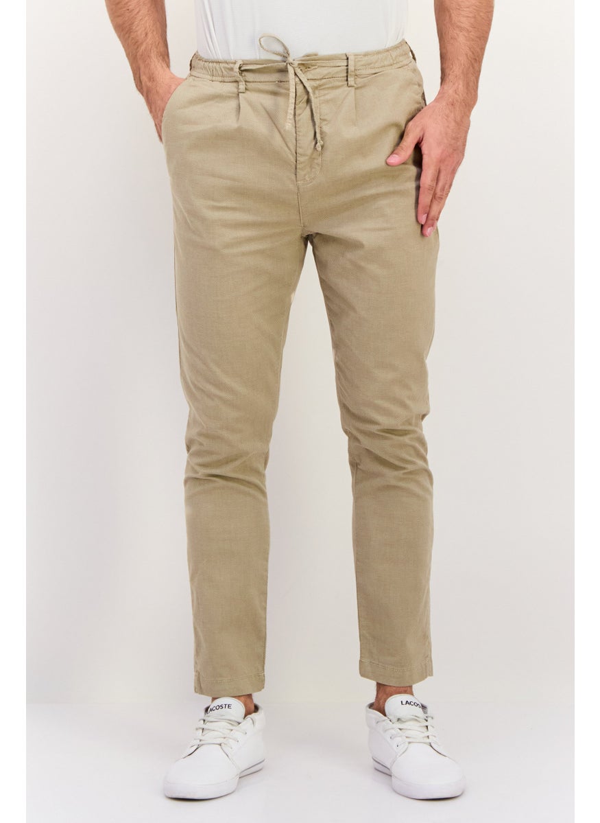 Men Regular Fit Microgrid Pattern Chino Pants, Beige