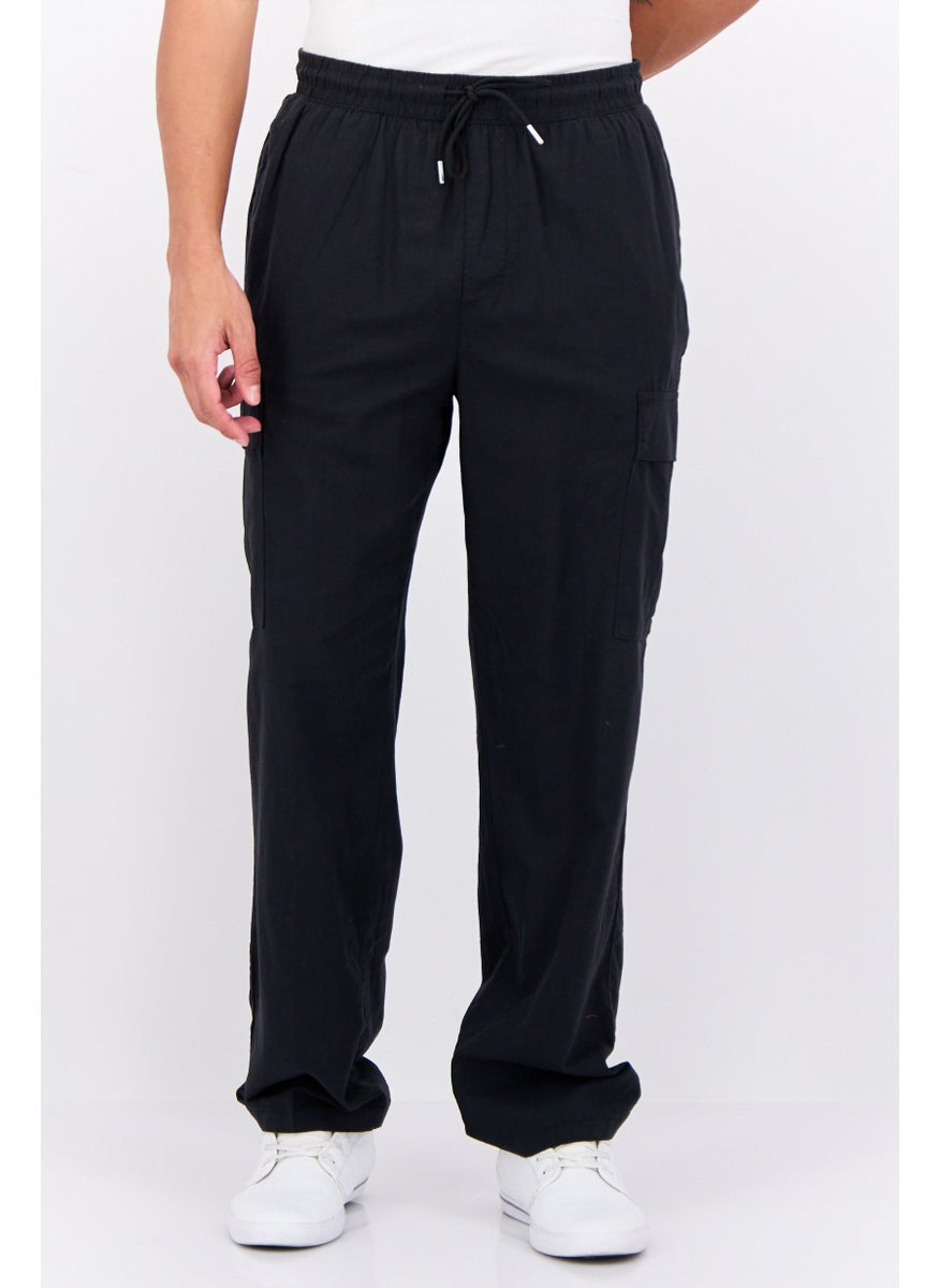 Men Looses Fit Solid Cargo Pants, Black