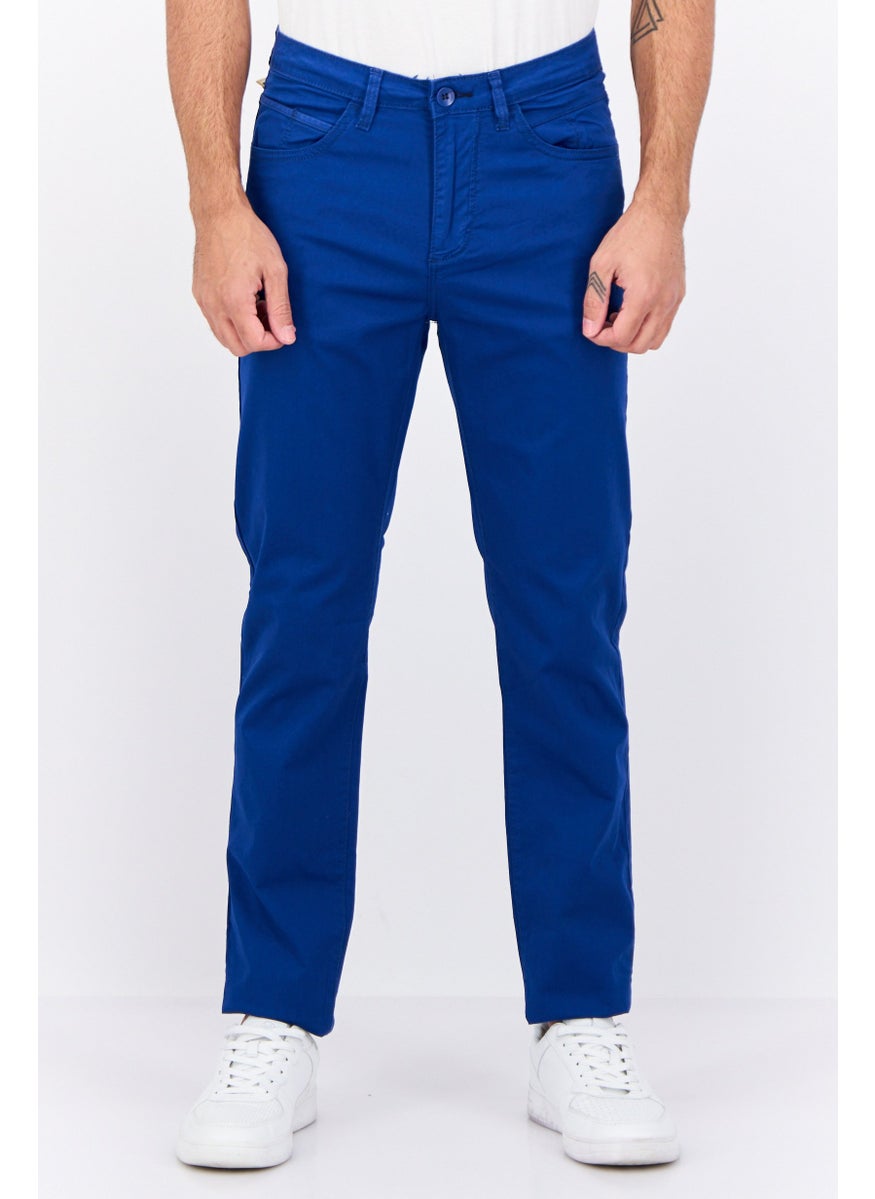 Men Regular Fit Solid Chino Pants, Blue