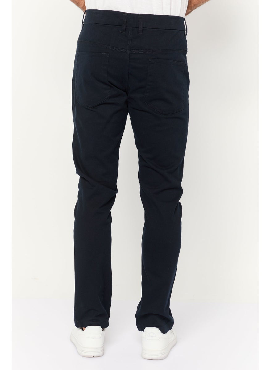 Men Regular Fit Plain Chino Pants, Navy