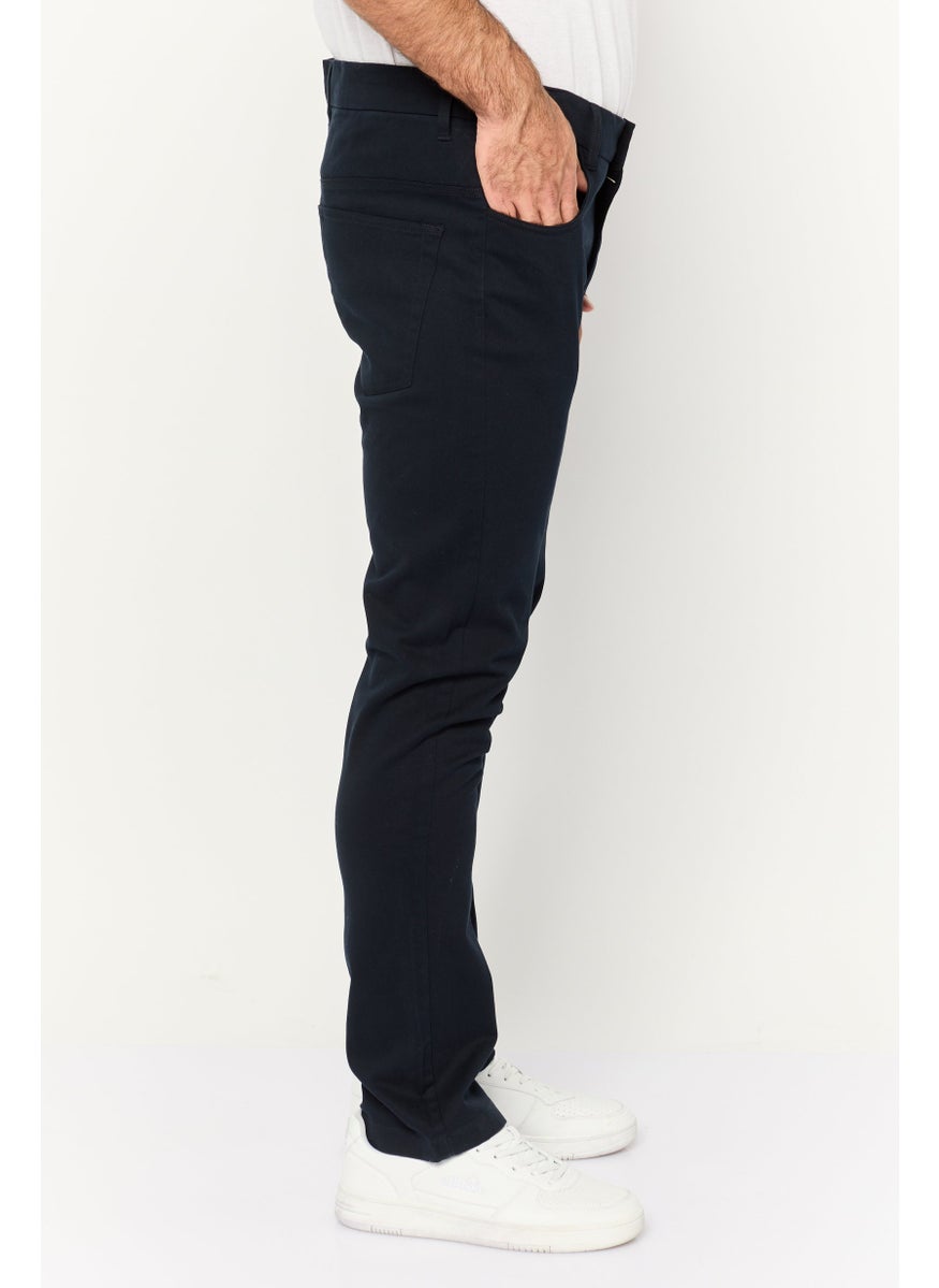 Men Regular Fit Plain Chino Pants, Navy