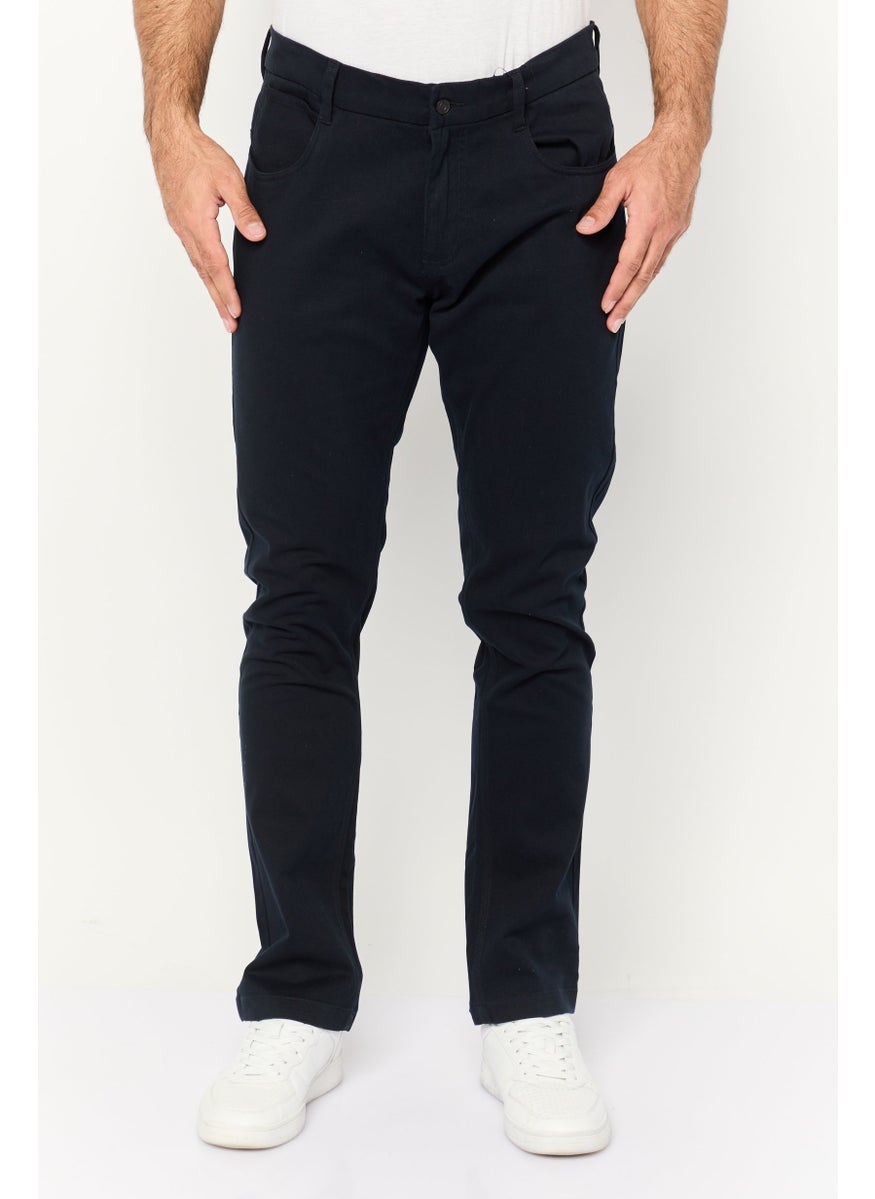 Men Regular Fit Plain Chino Pants, Navy