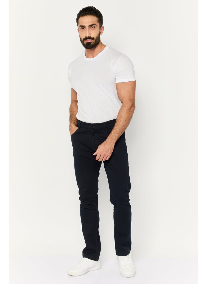 Men Regular Fit Plain Chino Pants, Navy