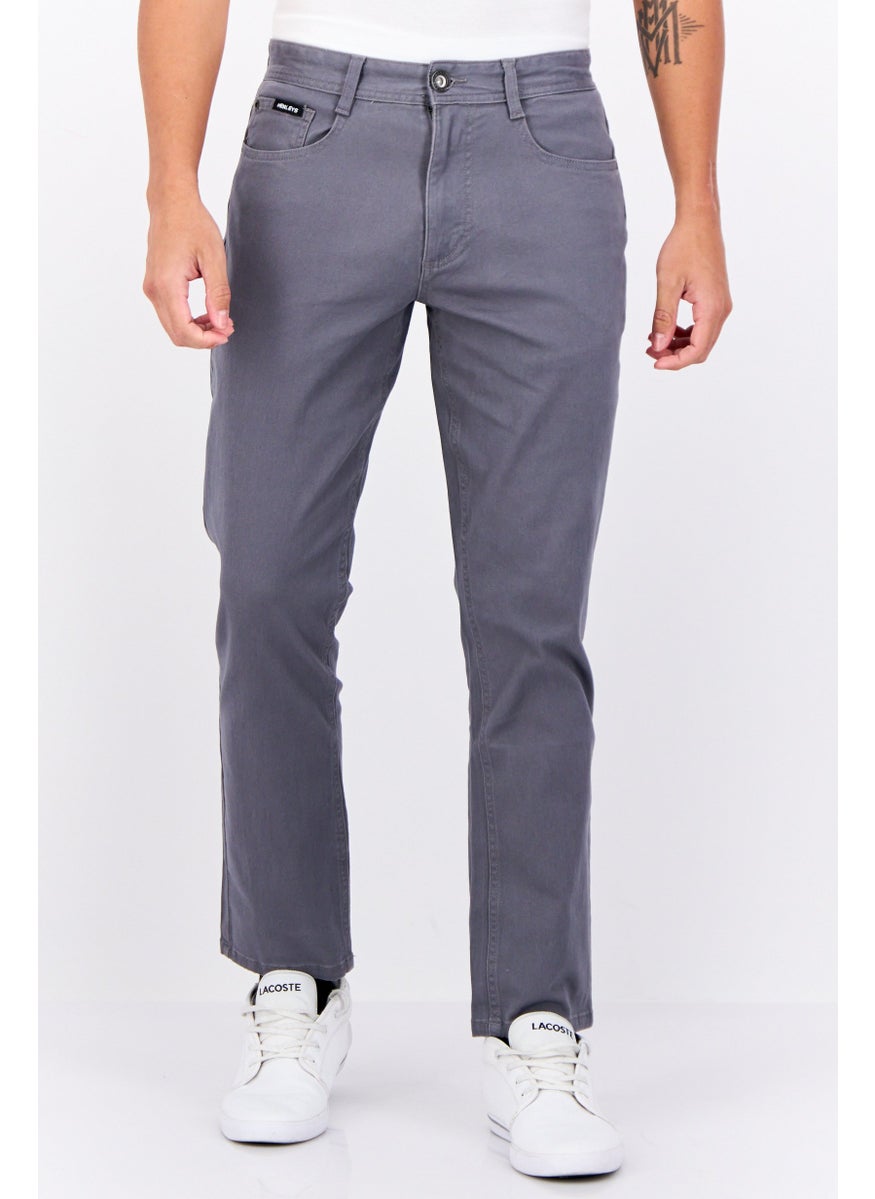 Men Regular Fit Sold Chino Pants, Grey