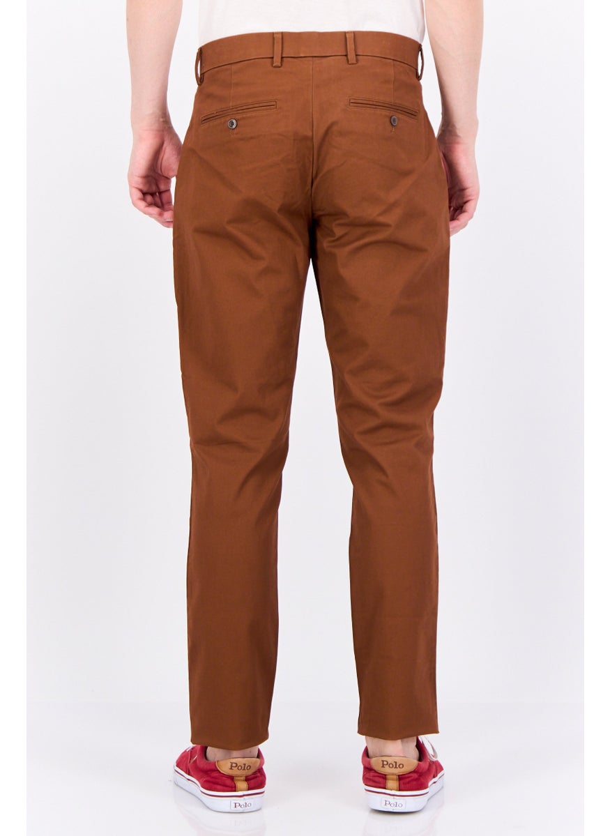 Men Slim Fit Solid Chino Pants, Brown