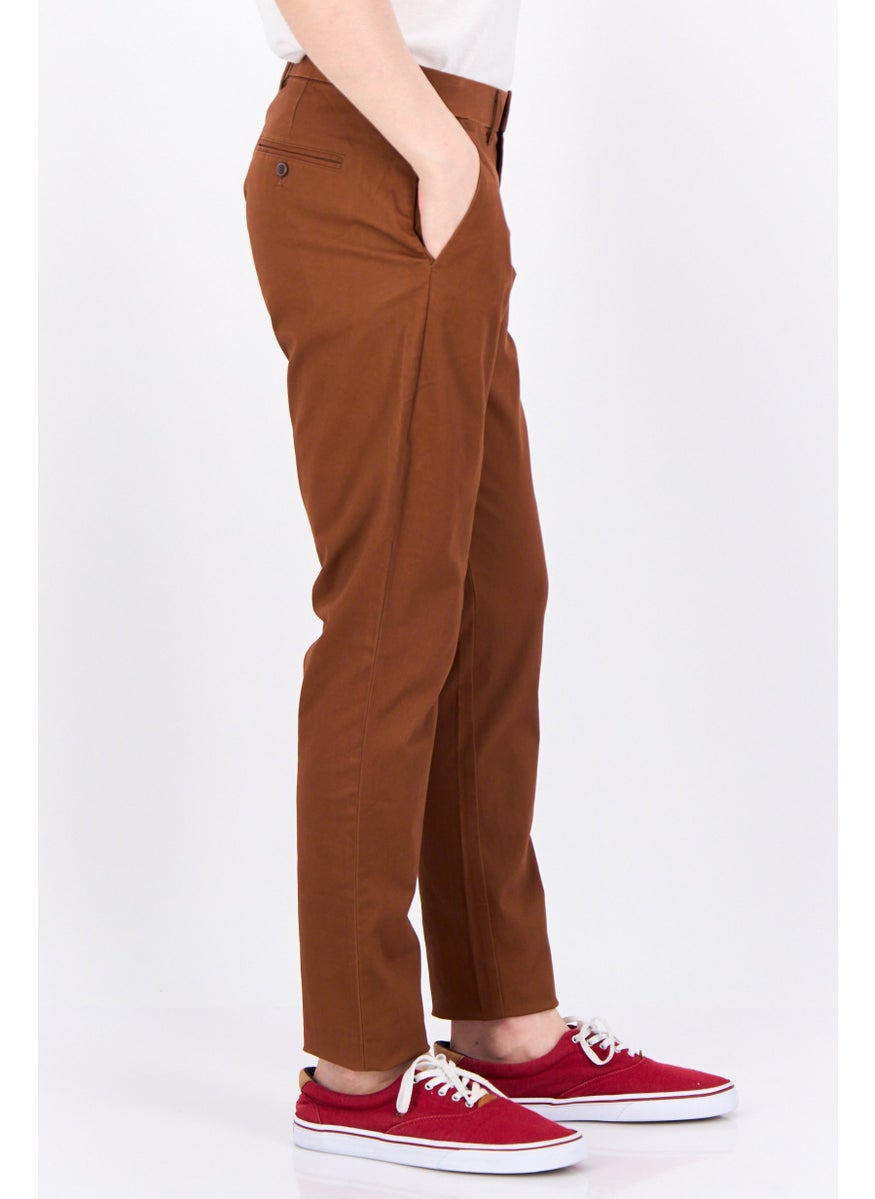 Men Slim Fit Solid Chino Pants, Brown