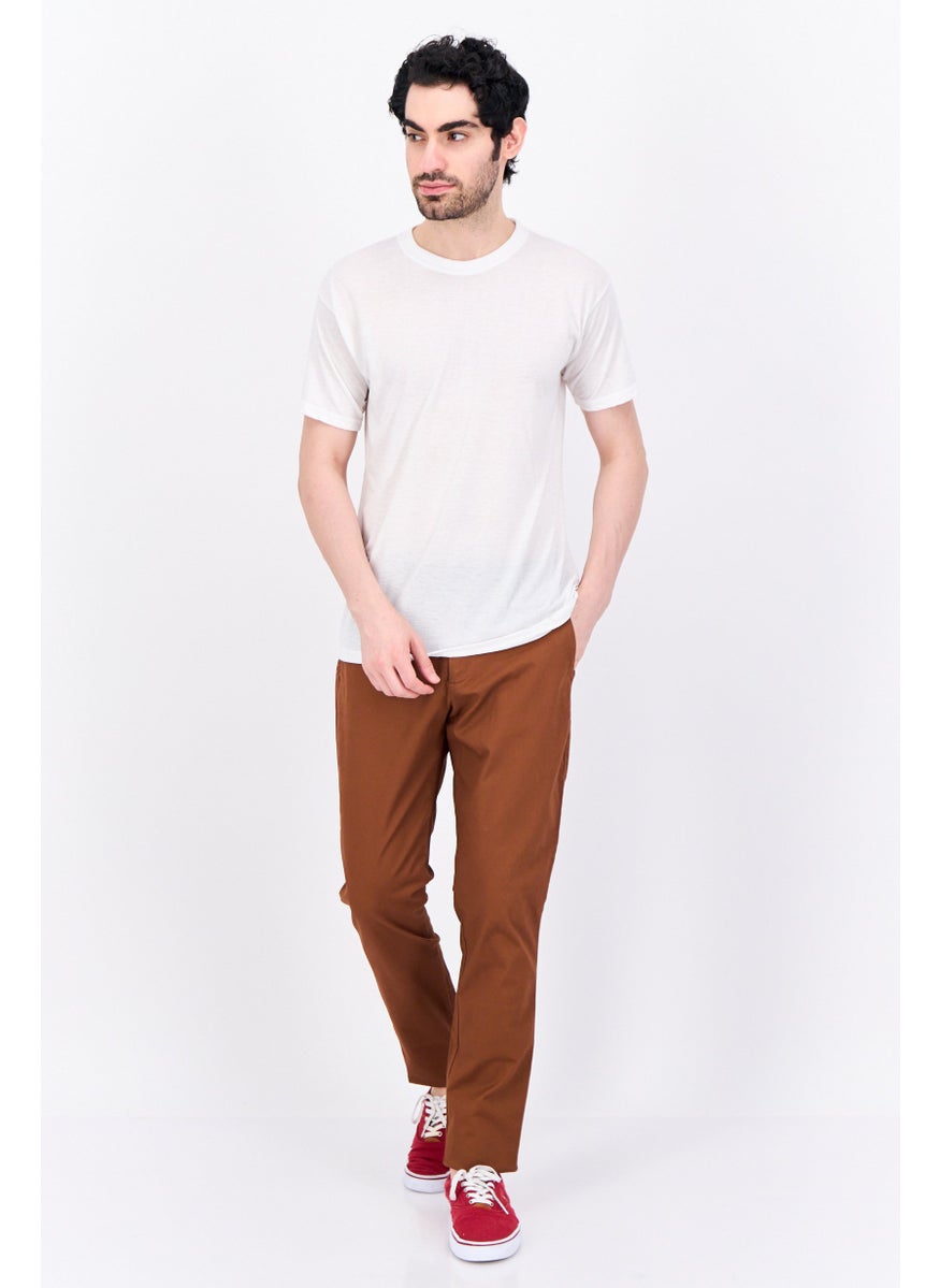 Men Slim Fit Solid Chino Pants, Brown