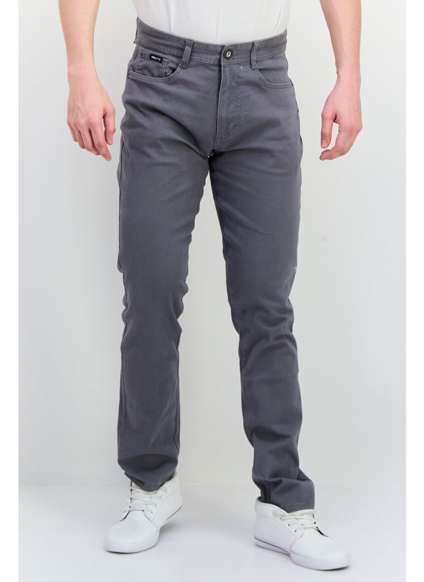 Men Long Fit Solid Chino Pants, Grey