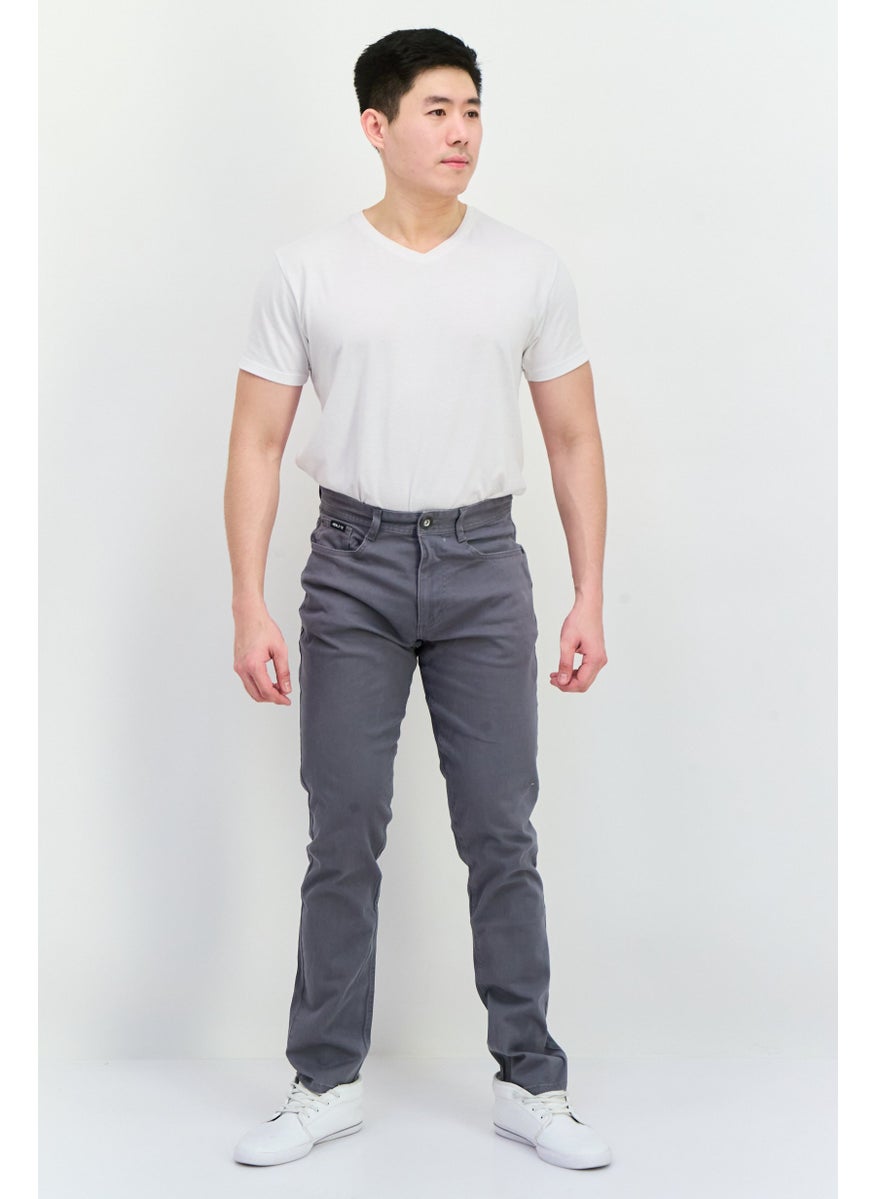 Men Long Fit Solid Chino Pants, Grey