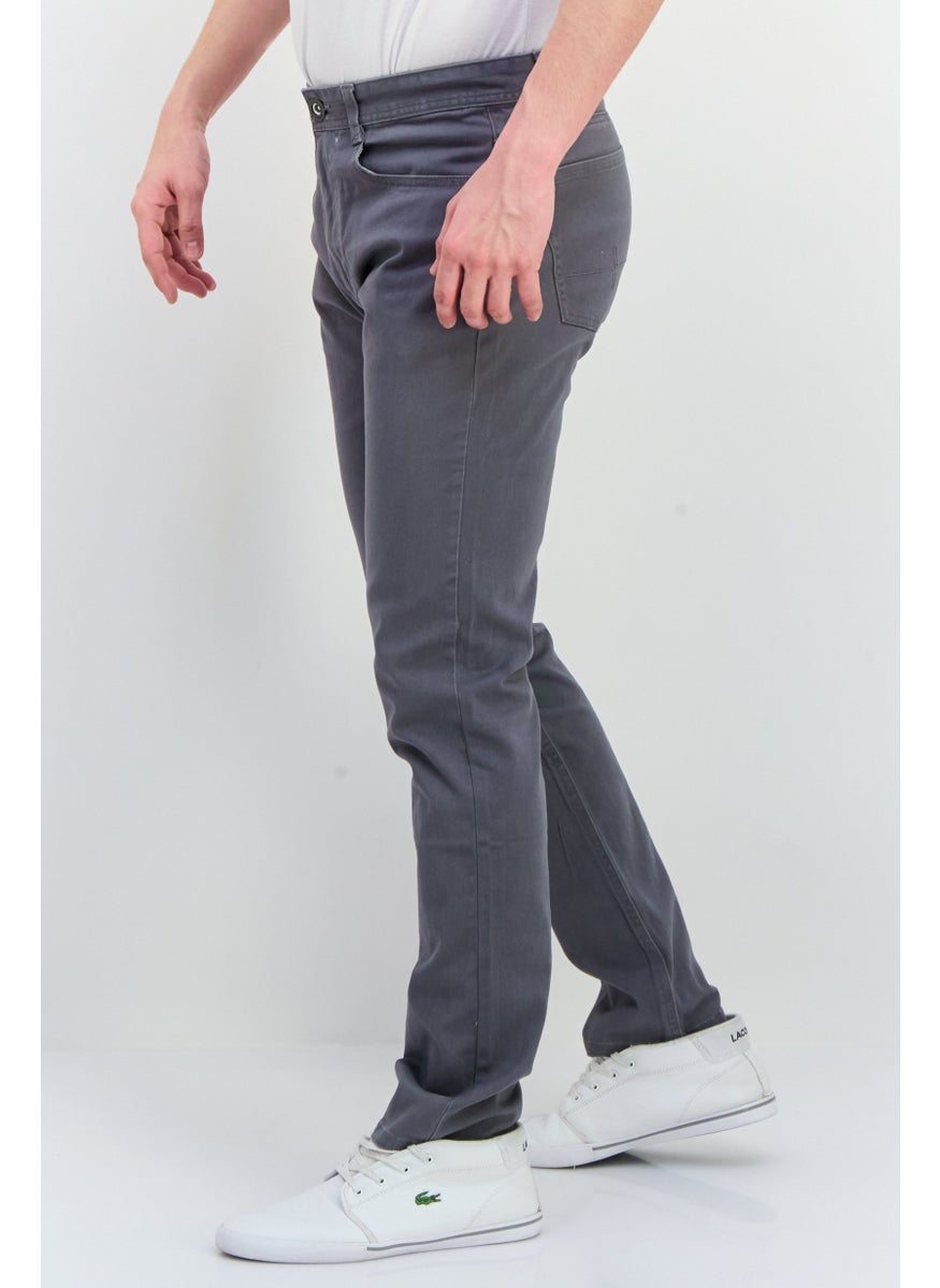 Men Long Fit Solid Chino Pants, Grey