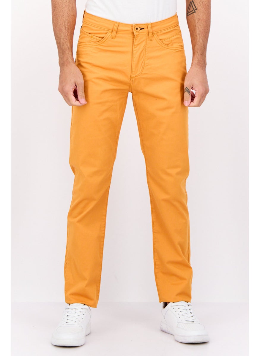 Men Regular Fit Solid Chino Pants, Orange