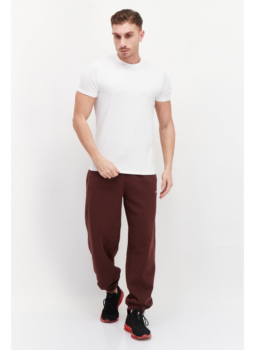 Men Regular Fit Embroidered Logo Jogger Sweatpants, Burgundy