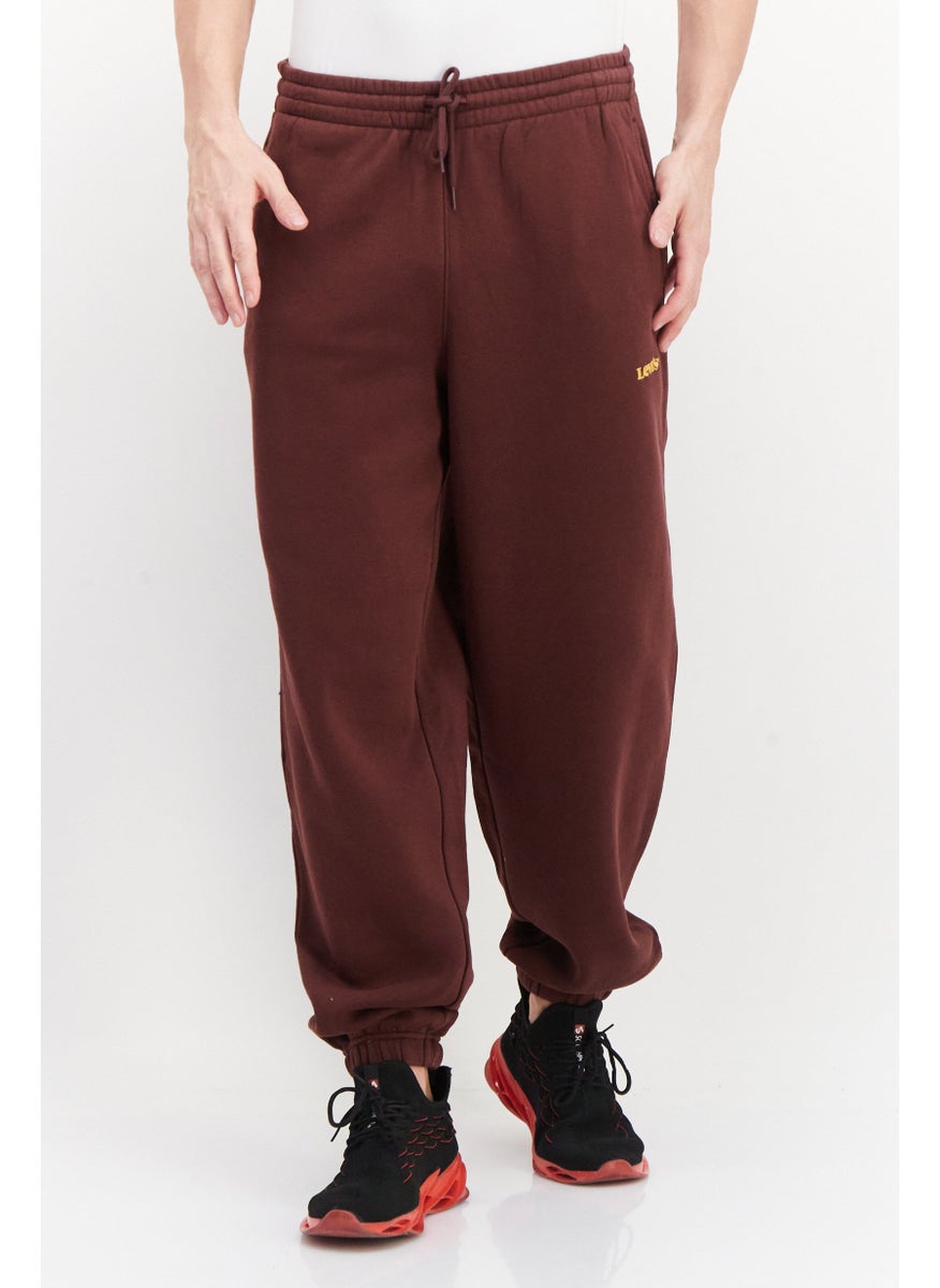 Men Regular Fit Embroidered Logo Jogger Sweatpants, Burgundy