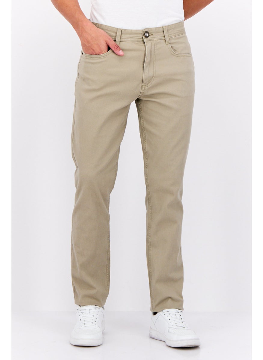 Men Long Fit Solid Chino Pants, Stone