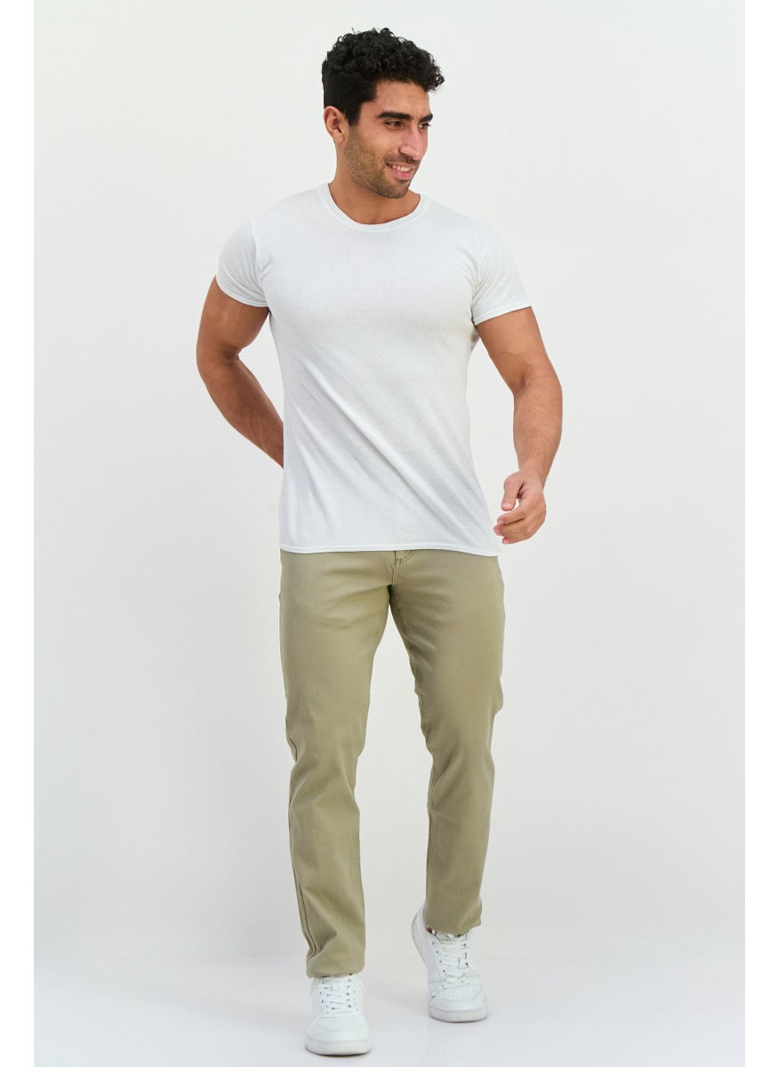 Men Regular Fit Plain Chino Pants, Stone