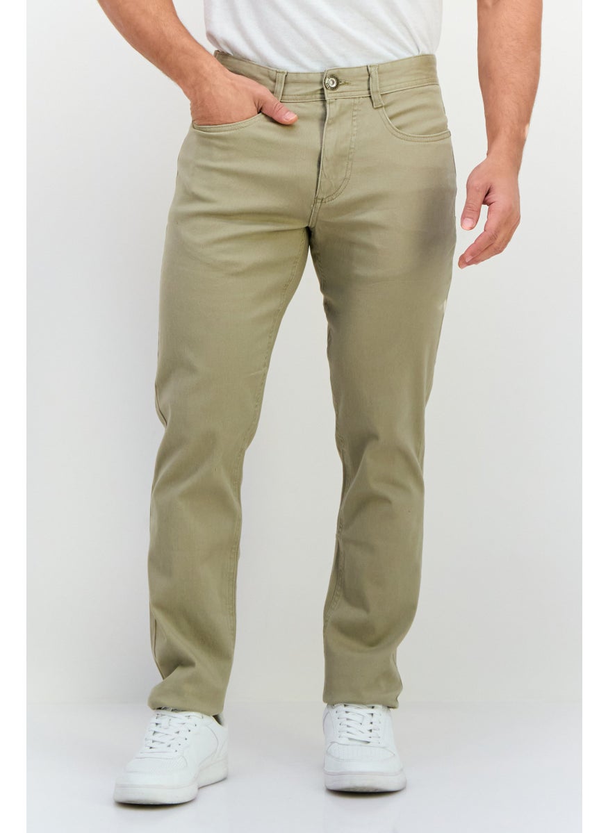 Men Regular Fit Plain Chino Pants, Stone