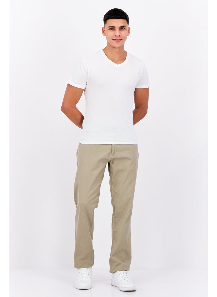 Men Regular Fit Solid Chino Pants, Stone