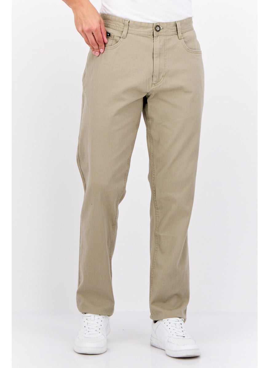 Men Regular Fit Solid Chino Pants, Stone