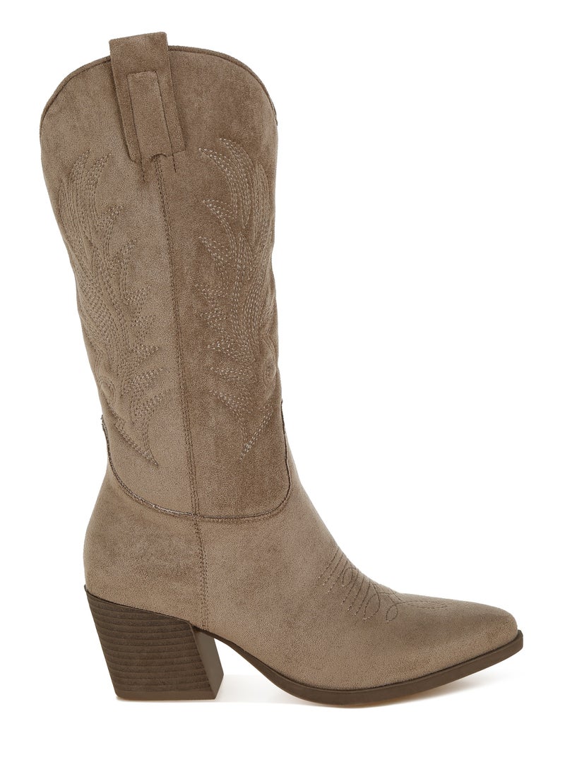 Microfiber Long Cowboy Boots in Taupe