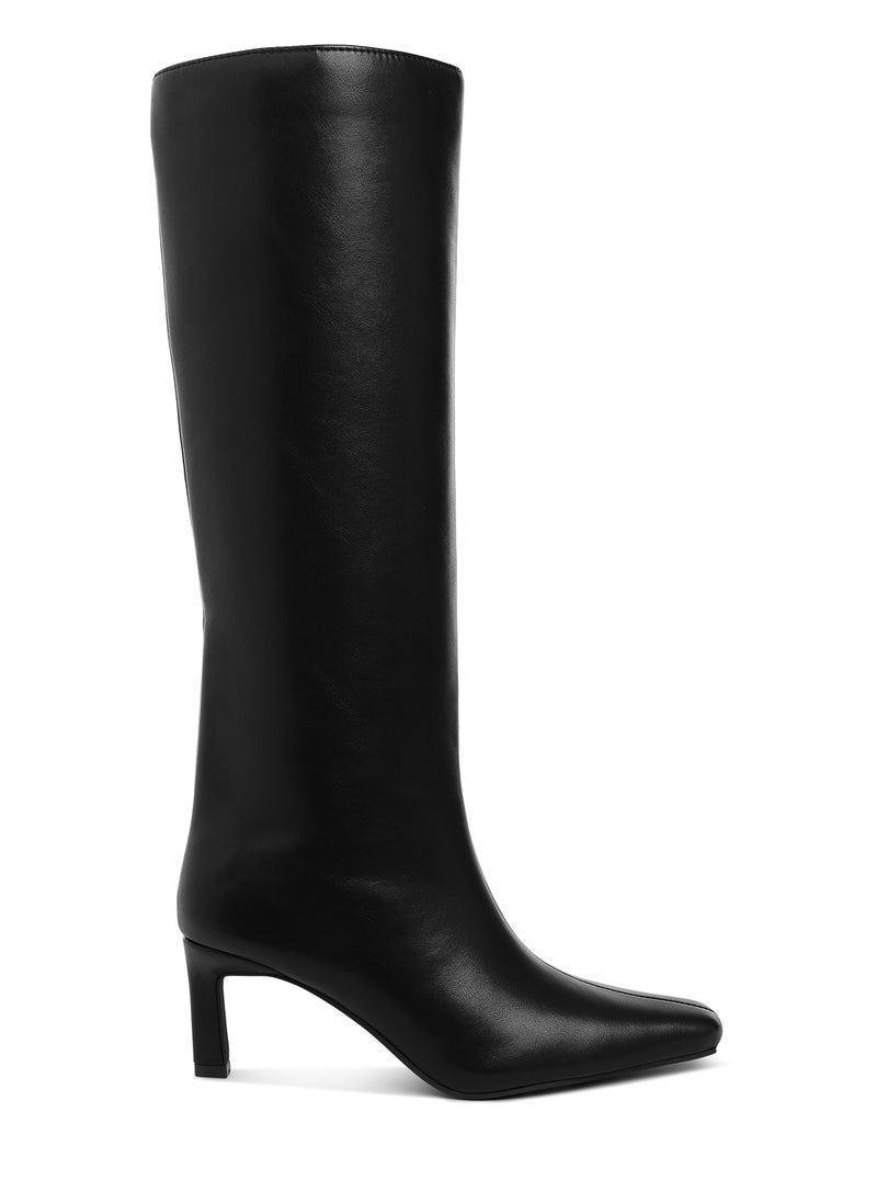 Kitten Heel Long Boots in Black