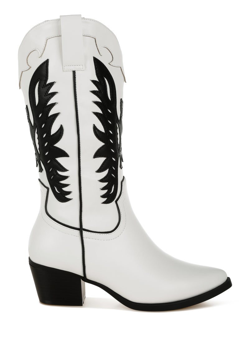 Winged Patchwork Cowboy Boots in White