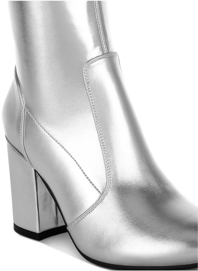 Metallic Pleather Long Boots in Silver