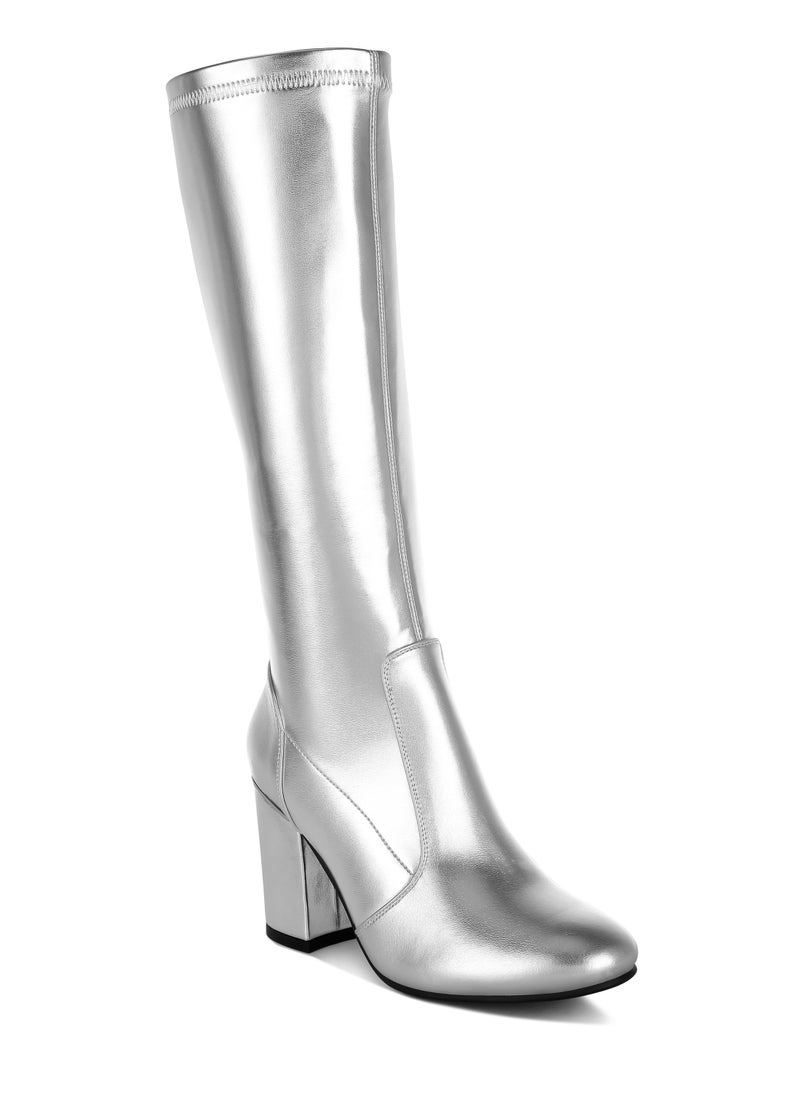 Metallic Pleather Long Boots in Silver