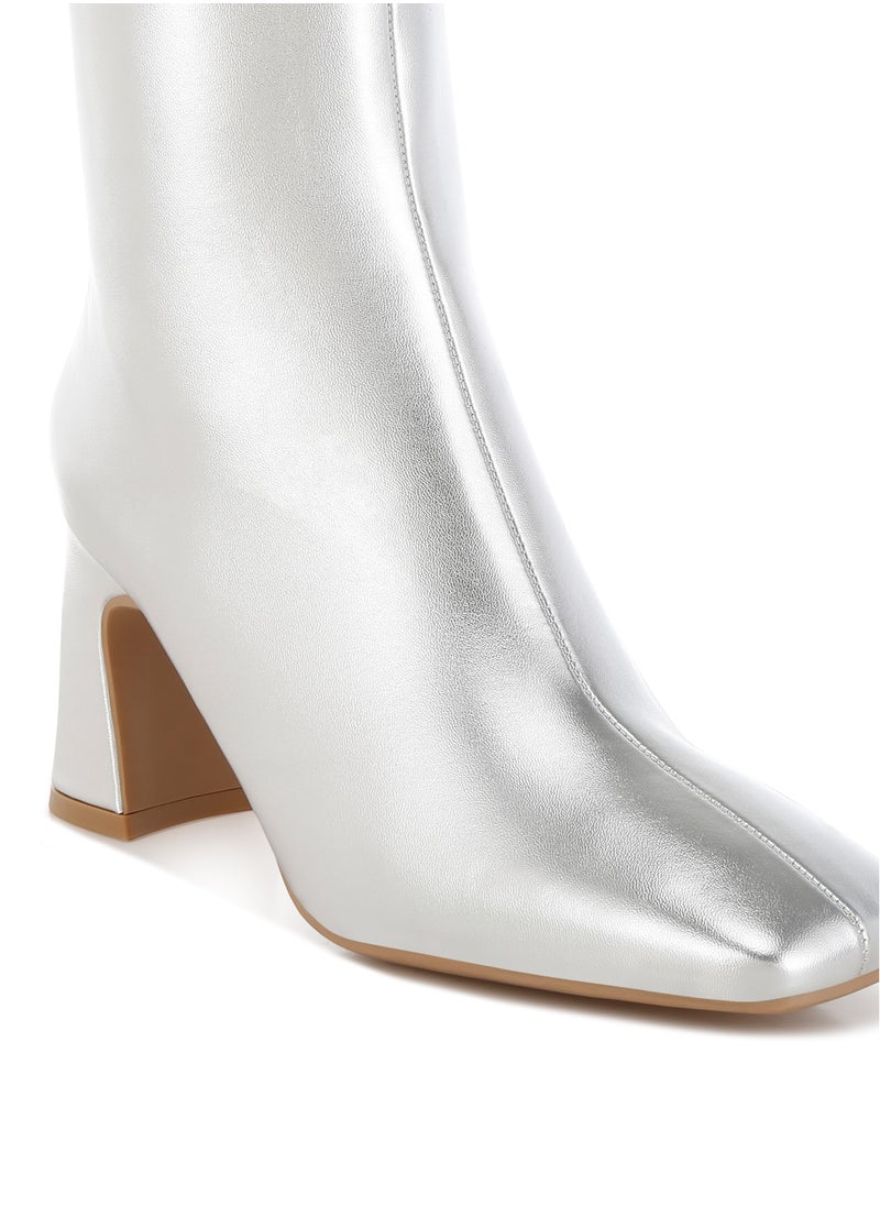 Square Toe Metallic Ankle Boots in Silver