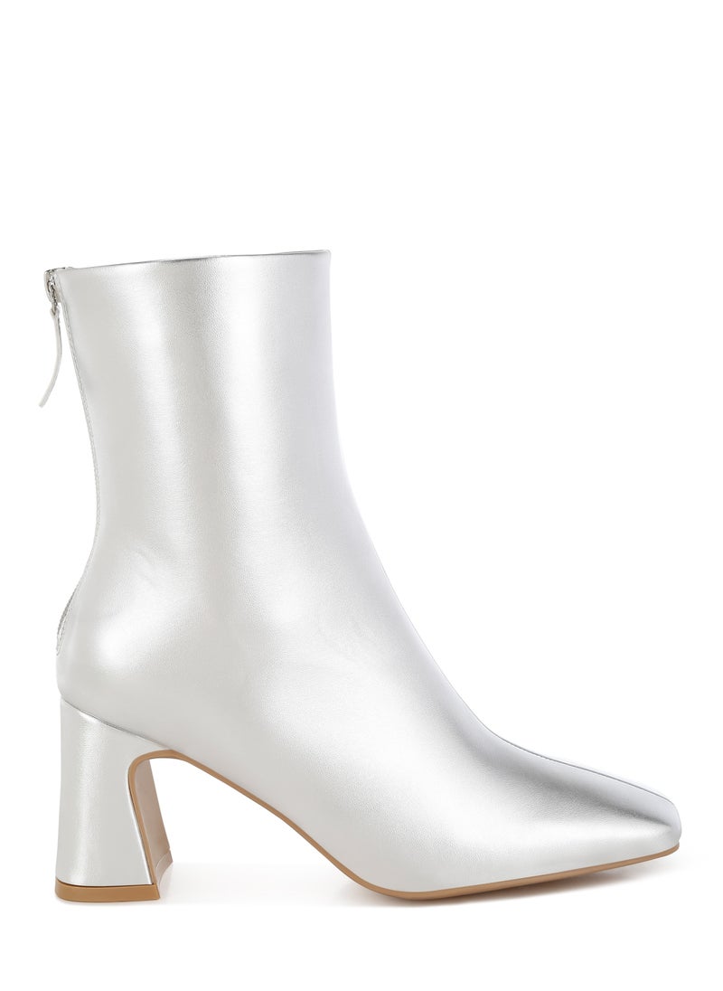 Square Toe Metallic Ankle Boots in Silver