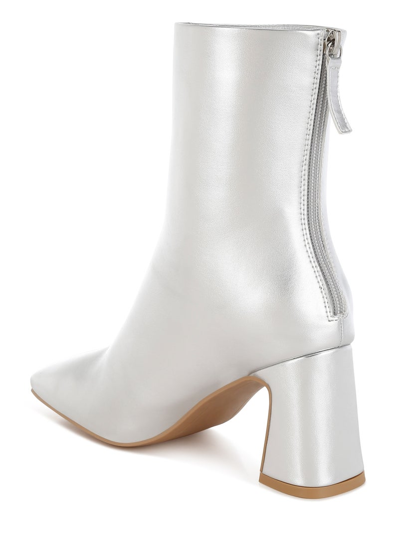 Square Toe Metallic Ankle Boots in Silver