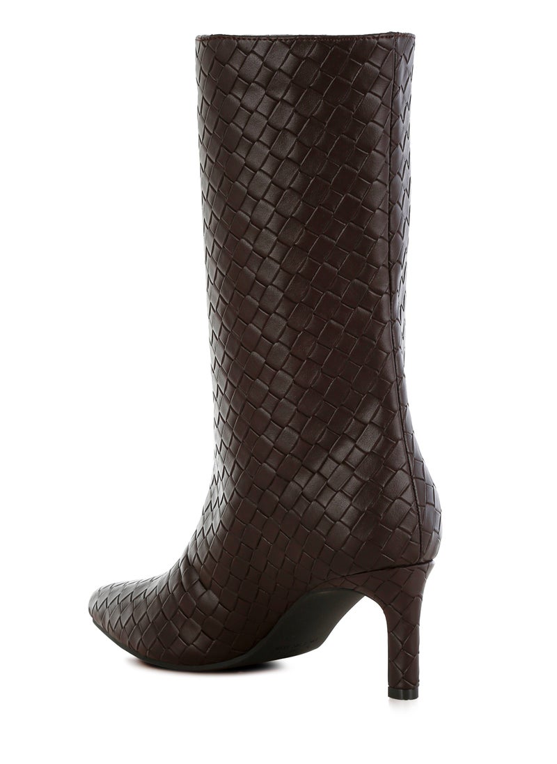 Woven Faux Leather Boots in Chocolate