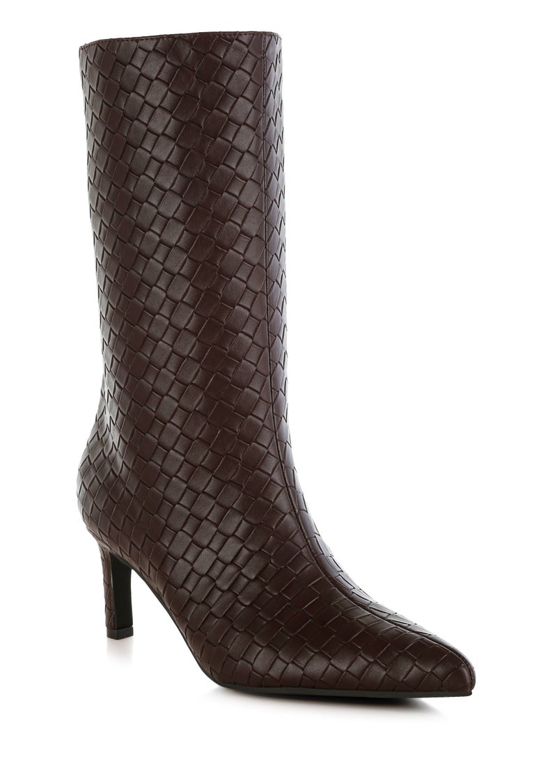 Woven Faux Leather Boots in Chocolate