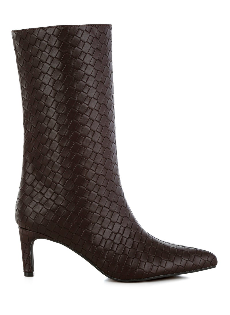 Woven Faux Leather Boots in Chocolate