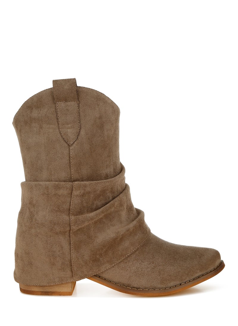 Slouchy Calf Boots in Taupe