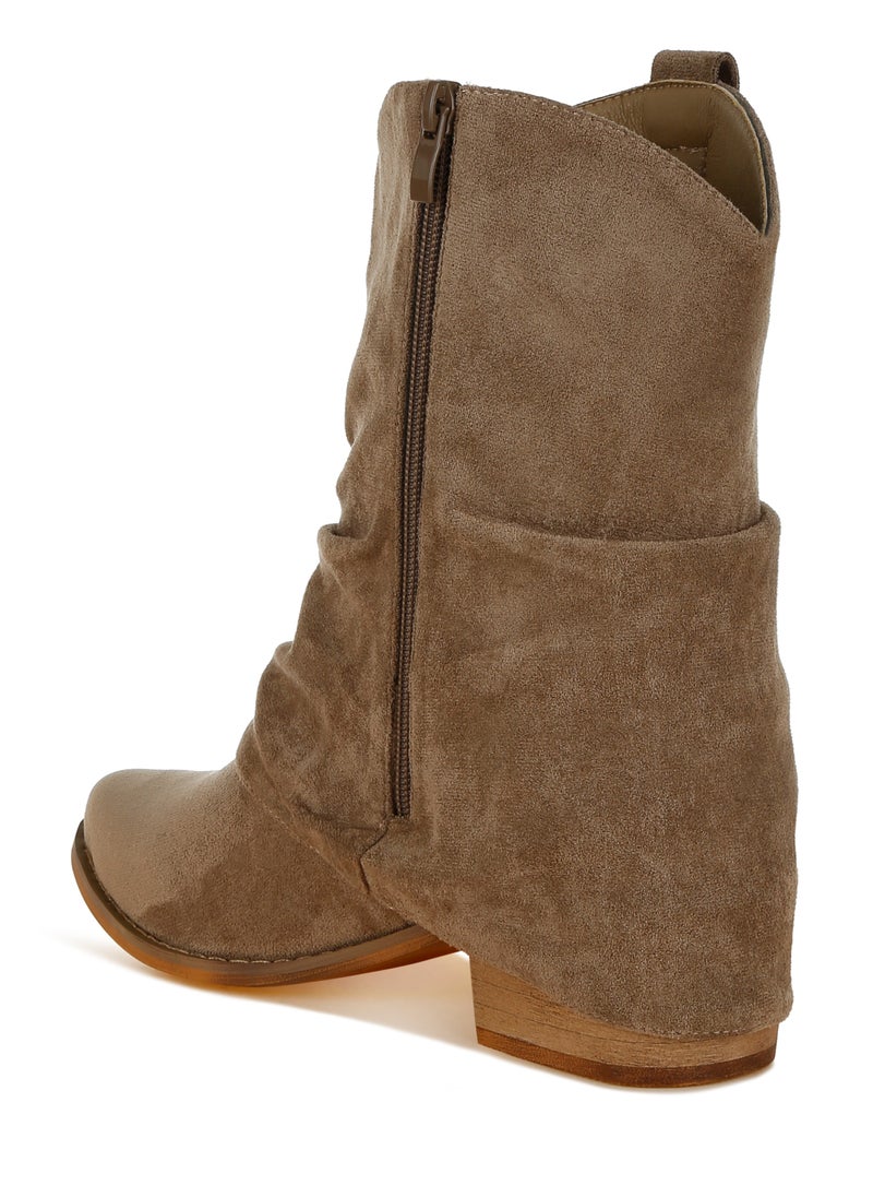 Slouchy Calf Boots in Taupe