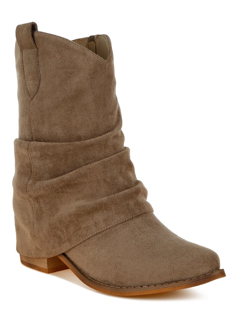 Slouchy Calf Boots in Taupe