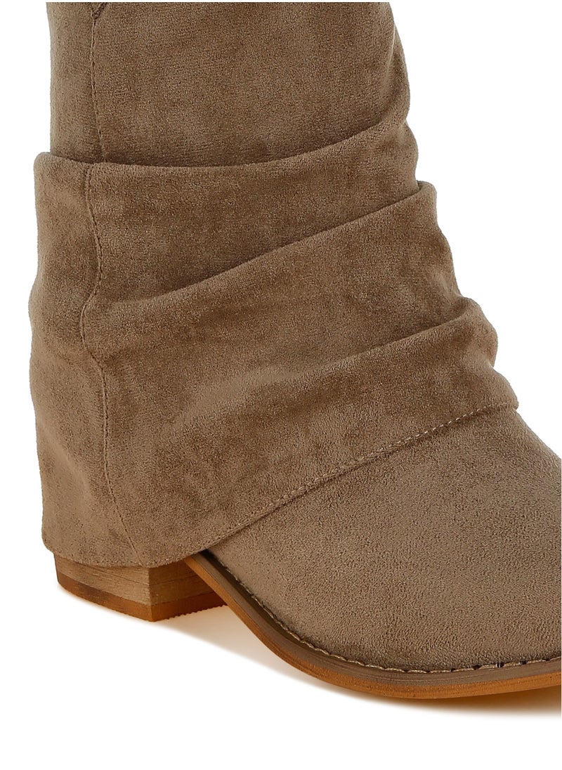 Slouchy Calf Boots in Taupe