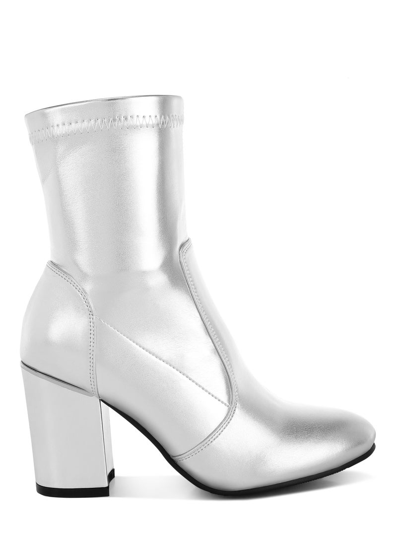 Metallic Pleather Sock Boots in Silver