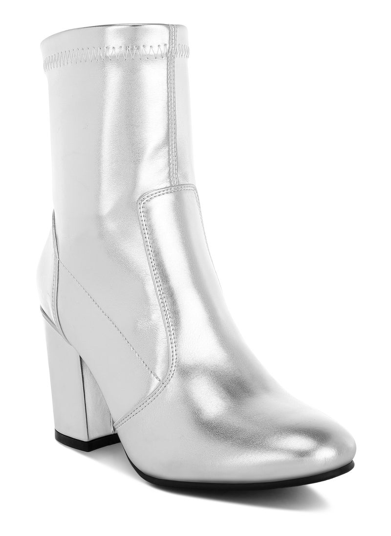 Metallic Pleather Sock Boots in Silver