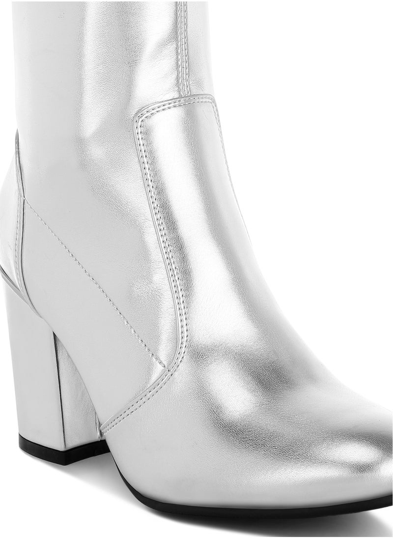 Metallic Pleather Sock Boots in Silver