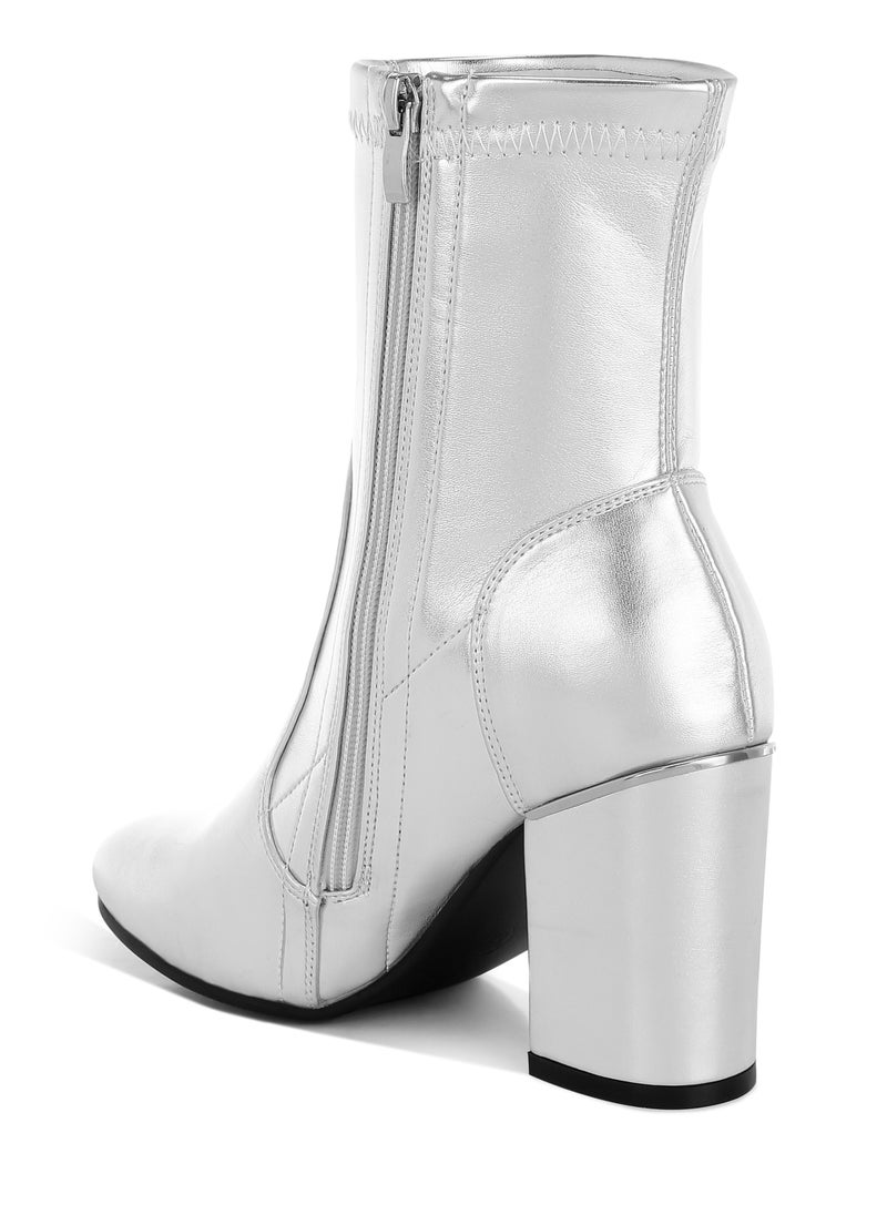 Metallic Pleather Sock Boots in Silver