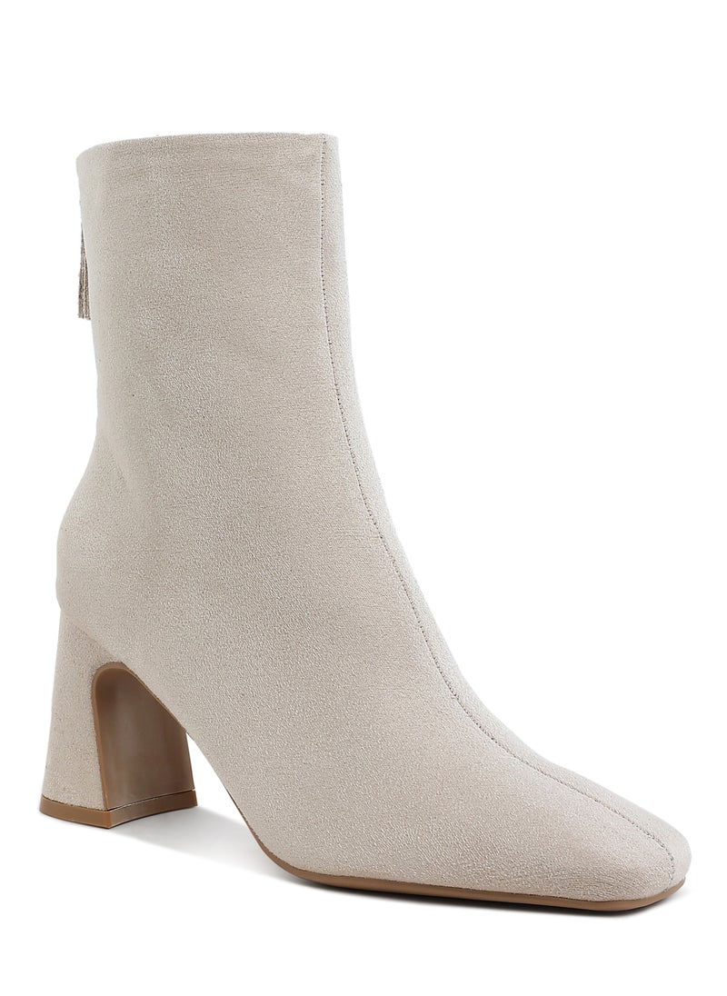 Square Toe Microfiber Ankle Boots in Beige