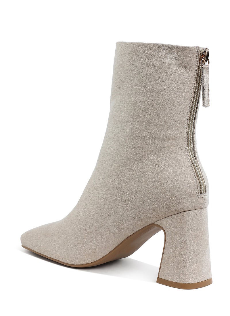 Square Toe Microfiber Ankle Boots in Beige