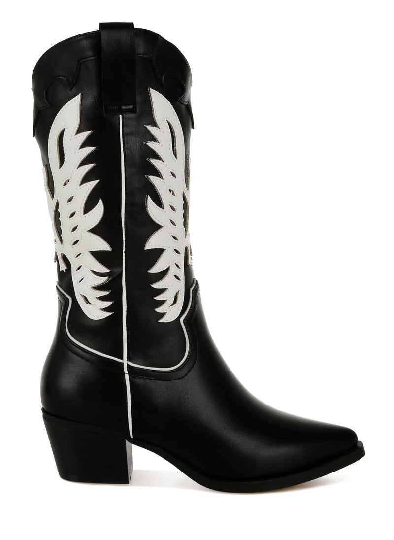 Winged Patchwork Cowboy Boots in Black