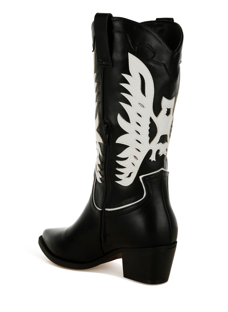 Winged Patchwork Cowboy Boots in Black