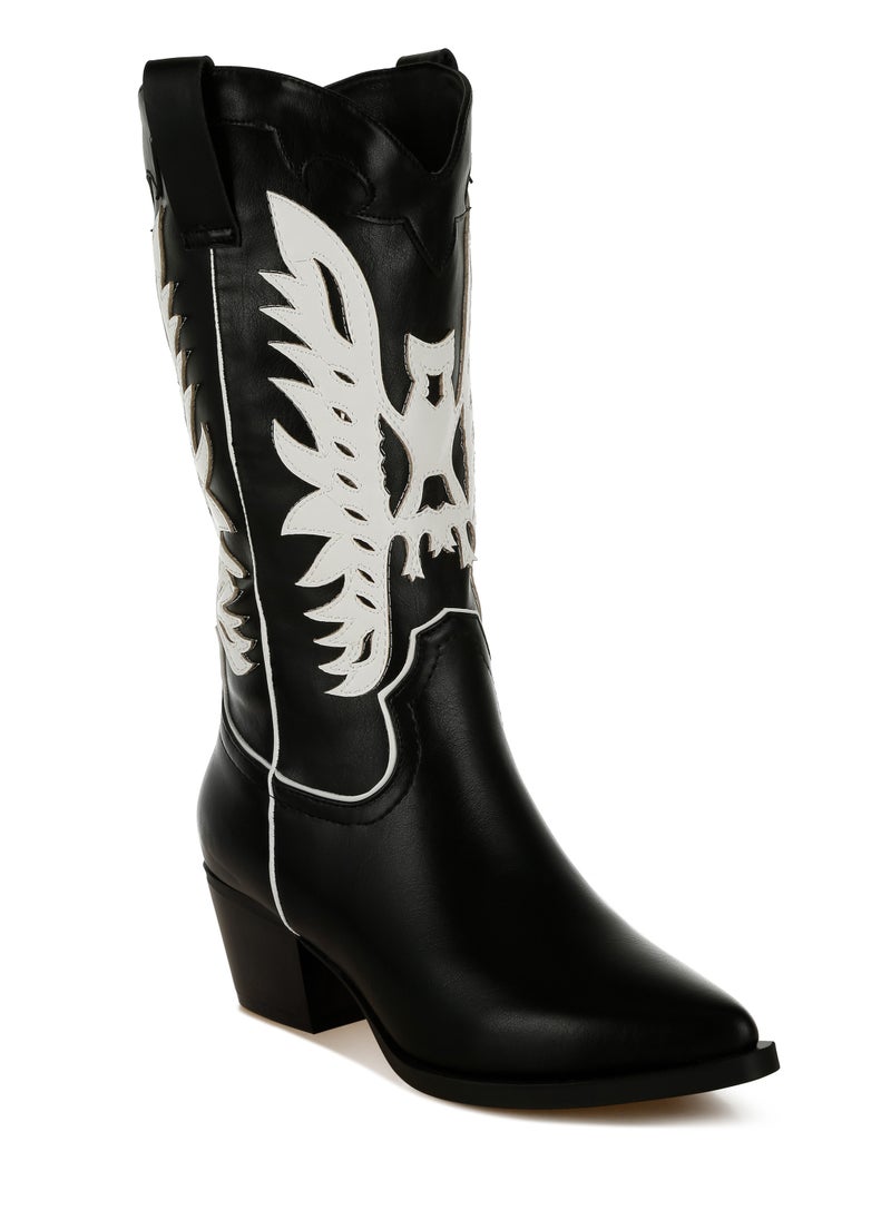 Winged Patchwork Cowboy Boots in Black