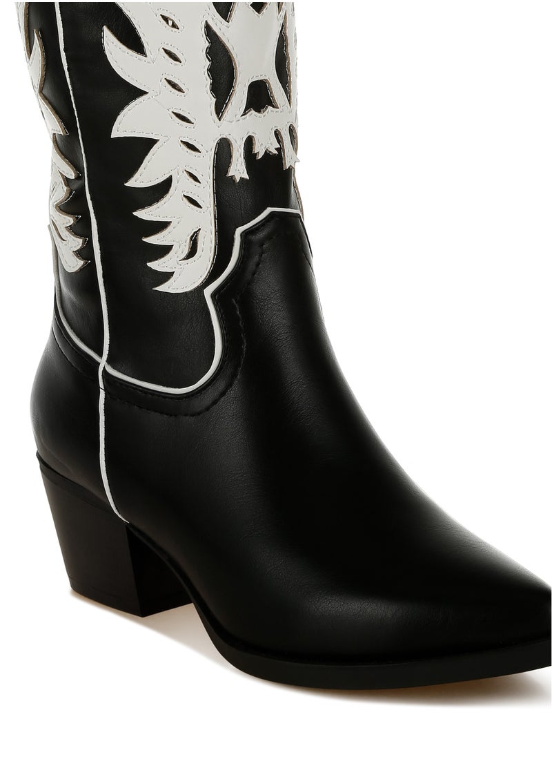 Winged Patchwork Cowboy Boots in Black