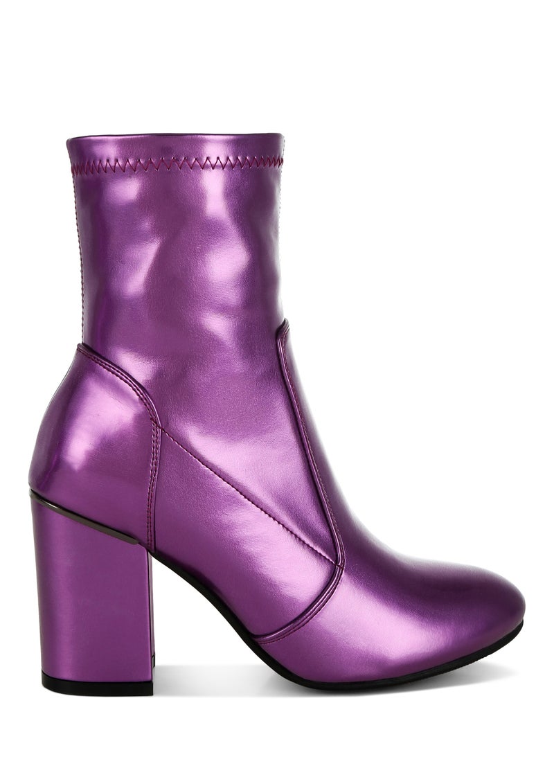 Metallic Pleather Sock Boots in Purple