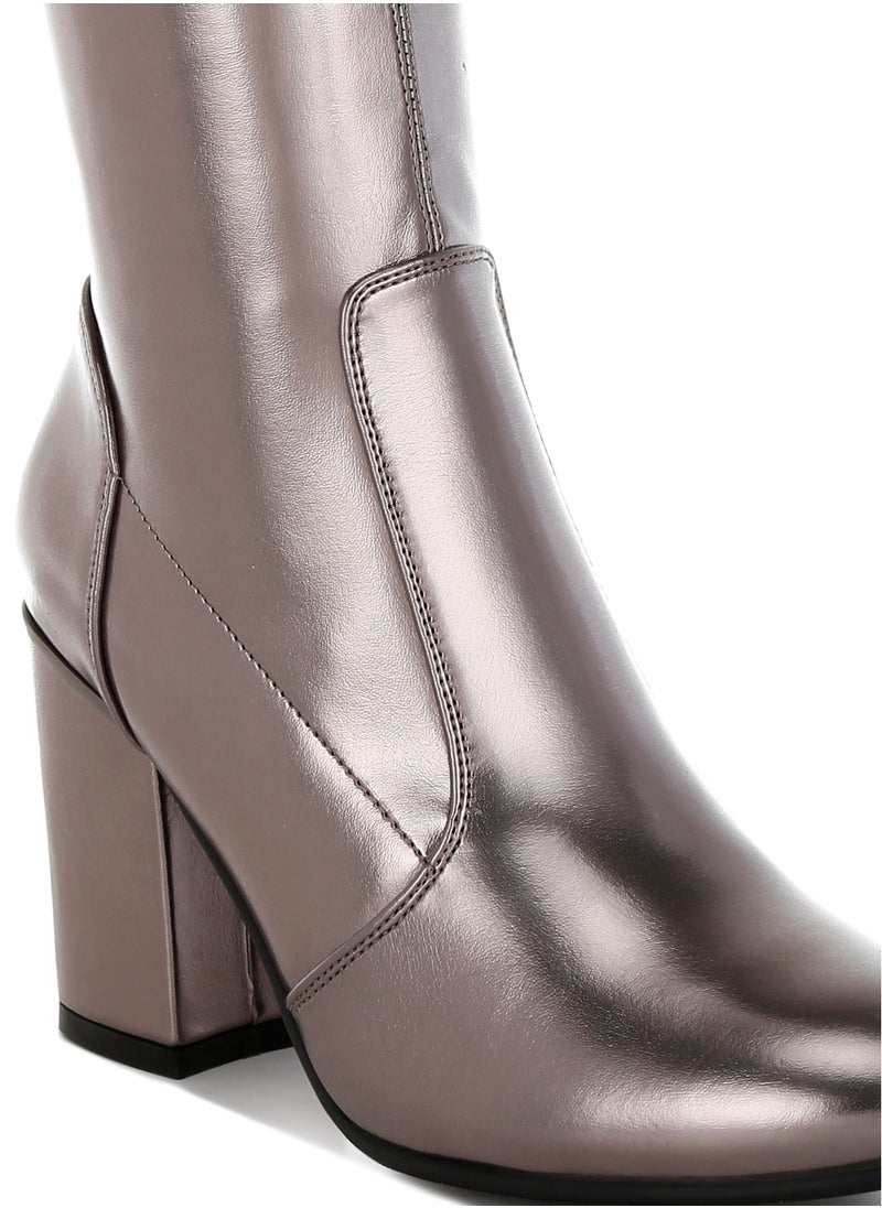 Metallic Pleather Long Boots in Pewter